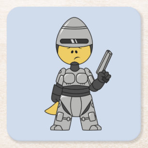 Dessous-de-verre Carré En Papier Tyrannosaurus Rex Habillé Comme Robocop.