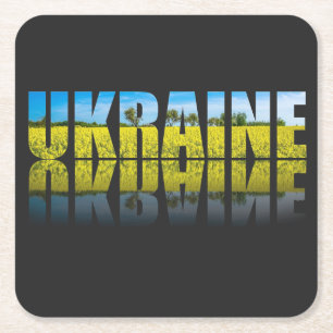 Dessous-de-verre Carré En Papier Ukraine étiquette avec ciel bleu et jaune
