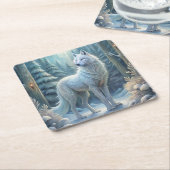 Dessous-de-verre Carré En Papier Un Beau Loup Blanc (Incliné)