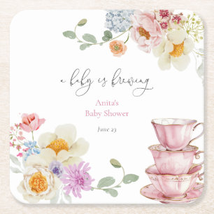 Dessous-de-verre Carré En Papier Un bébé brasse un Baby shower de thé Fleur sauvage