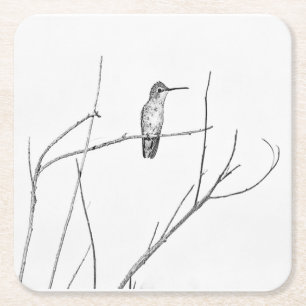 Dessous-de-verre Carré En Papier Un colibri sur un bâton
