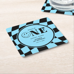 Dessous-de-verre Carré En Papier Un joyeux mec Happy Face Blue garçon 1er anniversa