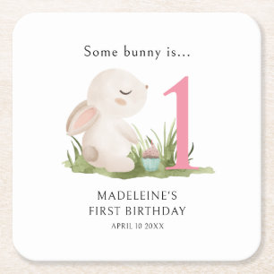 Dessous-de-verre Carré En Papier Un lapin est une rose 1er fête d'anniversaire