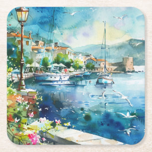 Dessous-de-verre Carré En Papier Un port maritime