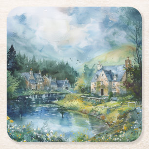 Dessous-de-verre Carré En Papier Un village écossais paisible