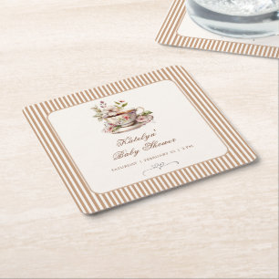 Dessous-de-verre Carré En Papier Une Baby Shower Café Gingham 'Un Bébé Est En Train