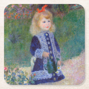 Dessous-de-verre Carré En Papier Une fille avec une canne d'arrosage, Renoir
