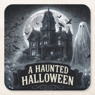 Dessous-de-verre Carré En Papier Une illustration gothique vintage d'Halloween hant