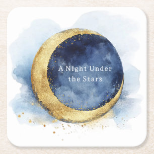Dessous-de-verre Carré En Papier Une Nuit sous les Étoiles Lune Bleue Céleste Maria