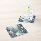 Dessous-de-verre Carré En Papier Une scène hivernale neigeuse (En situation)