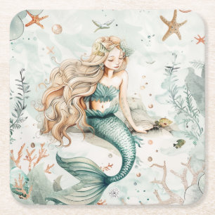 Dessous-de-verre Carré En Papier Une Sirène Mignonne