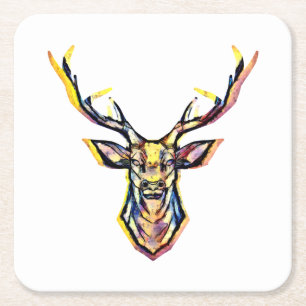 Dessous-de-verre Carré En Papier Une tête de cerf comme une image colorée dans le s
