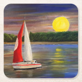 Dessous-de-verre Carré En Papier Une voile coucher de soleil, par Gary Poling (Devant)