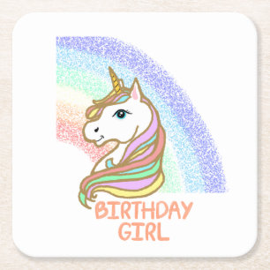 Dessous-de-verre Carré En Papier Unicorn Birthday Girl Rainbow