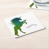 Dessous-de-verre Carré En Papier Unicorne, anniversaire (Incliné)