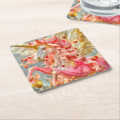 Dessous-de-verre Carré En Papier Unicorne de fraise (Incliné)