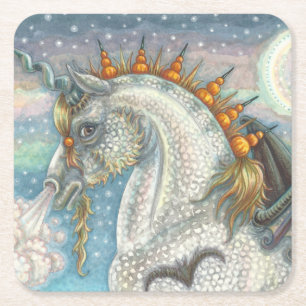 DESSOUS-DE-VERRE CARRÉ EN PAPIER UNICORNE DE HALLOWEEN GOTHIQUE AVEC AILES DE MAIN,