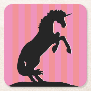 Dessous-de-verre Carré En Papier Unicorne d'élevage noir (rayé rose)
