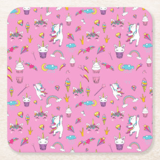 Dessous-de-verre Carré En Papier Unicorne Fan Club motif rose