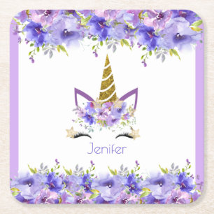 Dessous-de-verre Carré En Papier Unicorne violet frais Décorations d'anniversaire