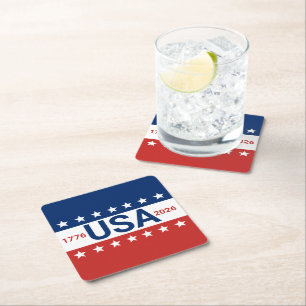Dessous-de-verre Carré En Papier USA 1776 2026 250e anniversaire Rouge Blanc Bleu