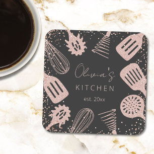 Dessous-de-verre Carré En Papier Ustensiles de cuisine personnalisés avec paillette