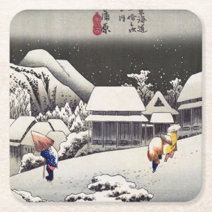 Dessous-de-verre Carré En Papier Utagawa Hiroshige - Neige du soir à Kanbara