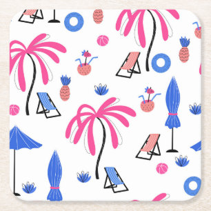 Dessous-de-verre Carré En Papier Vacances d'été : Palm Trees Ananas Motif