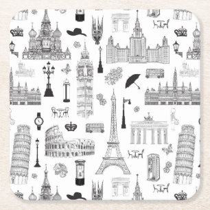 Dessous-de-verre Carré En Papier Vacances En Europe Motif