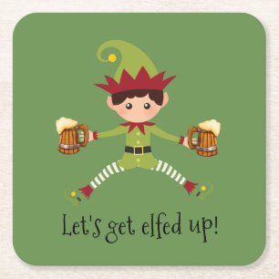 Dessous-de-verre Carré En Papier Vacances Levons-nous Elfes Bière Noël