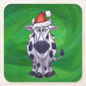 Dessous-de-verre Carré En Papier Vache Noël sur vert (Devant)