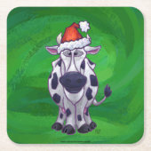 Dessous-de-verre Carré En Papier Vache Noël sur vert (Devant)