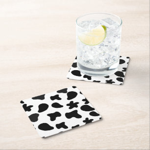 Dessous-de-verre Carré En Papier Vache Taches Noires et Blanches Fourrure