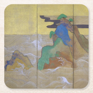 Dessous-de-verre Carré En Papier Vagues à Matsushima (gauche), Tawaraya Sotatsu