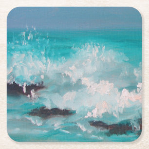Dessous-de-verre Carré En Papier "Vagues de la rive nord" 1, peinture à l'huile