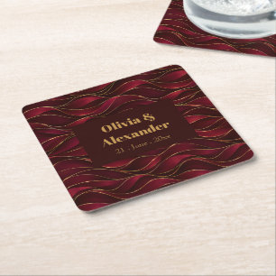 Dessous-de-verre Carré En Papier Vagues de marbre rouge burgundy élégantes avec acc