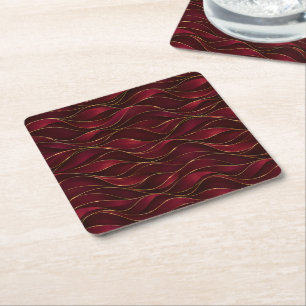 Dessous-de-verre Carré En Papier Vagues de marbre rouge burgundy élégantes avec acc