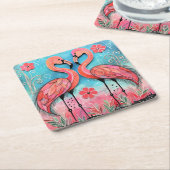 Dessous-de-verre Carré En Papier Valentine Flamant rose Art (Incliné)