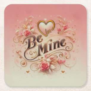 Dessous-de-verre Carré En Papier Valentine's Day Be Mine Design with Heart, Citatio