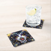 Dessous-de-verre Carré En Papier Vampire avec Gold Fangs Pleine lune Halloween Part (En situation)