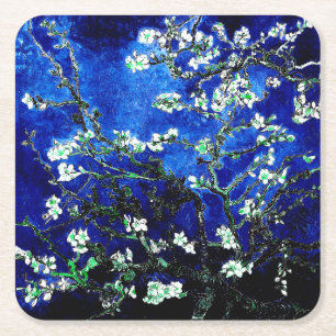 Dessous-de-verre Carré En Papier Van Gogh Almond Blossoms bleu vert Dessous de verr