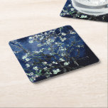 Dessous-de-verre Carré En Papier Van Gogh Almond Blossoms Midnight Blue<br><div class="desc">Fleurs d'amandes par Vincent Van Gogh modification de couleur copyright 2sweet4wordsDesigns/ PureVintage Love Obtenez la beauté de Van Gogh's bien-aimé Almond Blossom dans les couleurs qui correspondent à votre maison. vincent van gogh,  van gogh,  fleurs d'amandes,  fleurs,  floral,  jolie,  belle,  belle, </div>