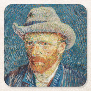 Dessous-de-verre Carré En Papier Van Gogh - Autoportrait avec un Casquette gris