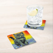 Dessous-de-verre Carré En Papier Van Gogh Style Chat Sunset Beach (En situation)