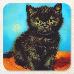 Dessous-de-verre Carré En Papier Van Gogh Style Pouting Kitten