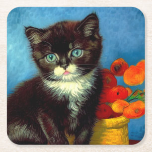 Dessous-de-verre Carré En Papier Van Gogh Tuxedo Cat
