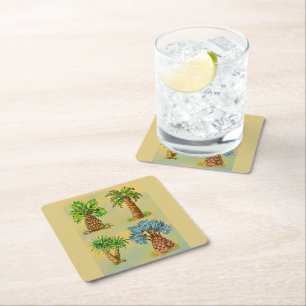 Dessous-de-verre Carré En Papier Variétés de palmiers en couleurs.