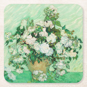 Dessous-de-verre Carré En Papier Vase aux roses roses, Vincent Van Gogh