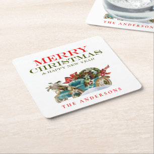 Dessous-de-verre Carré En Papier Véhicule de Noël Coloré Joyeux Noël Fête