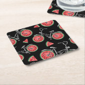 Dessous-de-verre Carré En Papier Vélos à roue de pastèque, motif d'été. (Incliné)